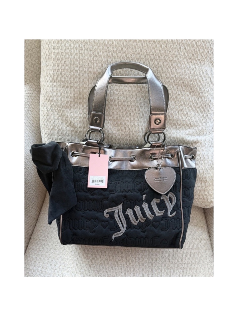 Juicy Couture Vintage Dreams Tote Daydreamer Bag Revival Liquorice Gunmetal NWT